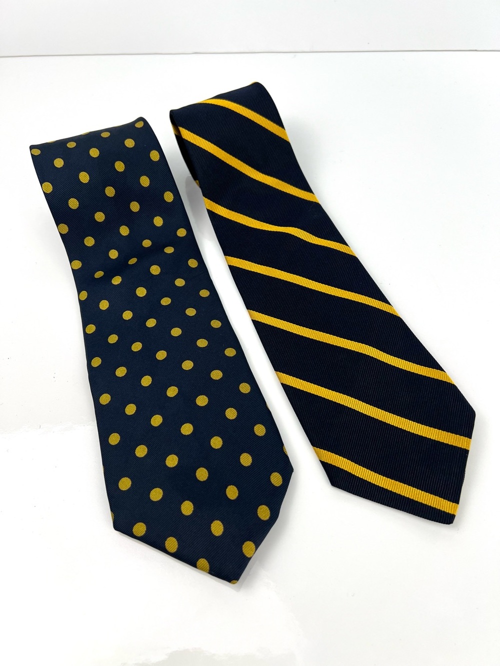 Brooks Brothers Silk Ties x 2 Executive Stripe/Dot Navy/Yellow Formal Corporate